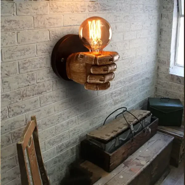 wooden hand wall lamp