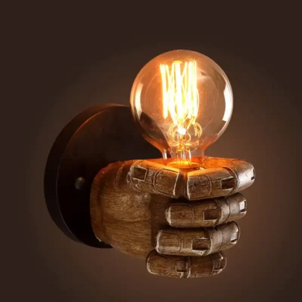 wooden hand wall lamp