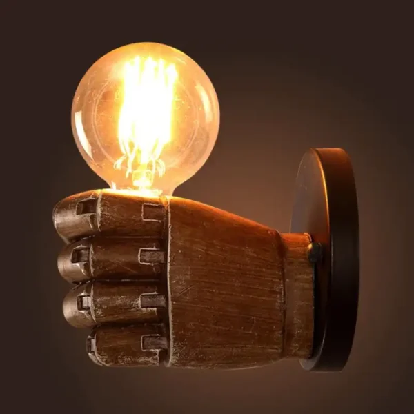 wooden hand wall lamp
